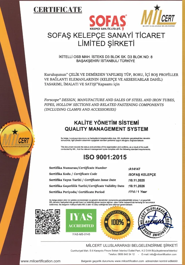 ISO 9001:2015 — Kalite Yönetim Sistemi sertifikası